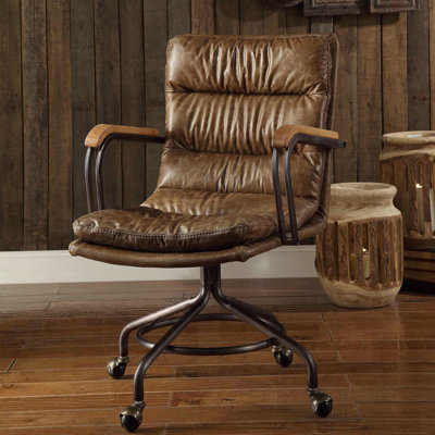 Chaise de bureau rectangulaire en cuir vintage avec base stable et accoudoirs pour un travail efficace
