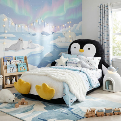 Structure de lit simple rembourrée pour enfants, chaise longue de canapé en forme de pingouin