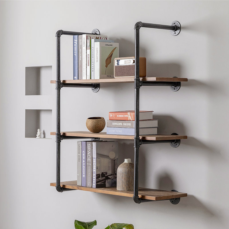 Graysie 3 Piece Pine Industrial Pipe Shelves