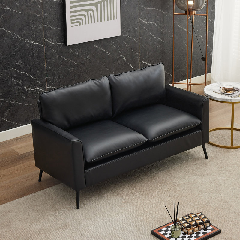 Cheronda 57" Upholstered Leather Loveseat Sofa, Black