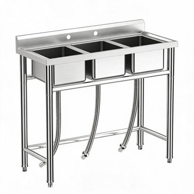 Lavabo autoportant commercial à 3 compartiments en acier inoxydable Enjyam certifié NSF pour la cuisine, la cuisine, le restaurant, le garage, l'extérieur ou le magasin, durable, trois cuves sans robinet, 39 x 18 x 37 pouces