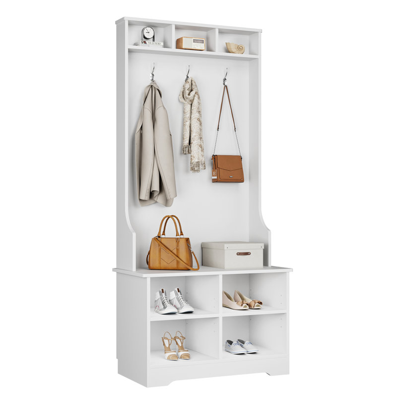Botho Hall Tree 26.4'' Wide with Bench and Adjustable Shoe Storage, White