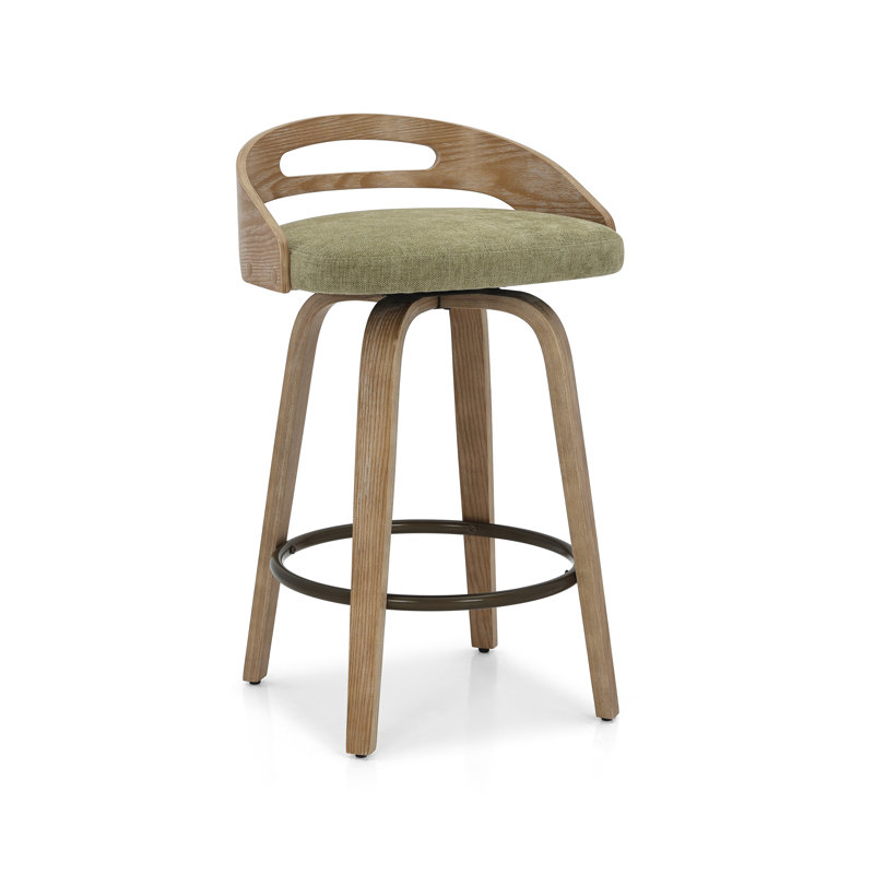 Tabourets de bar pivotants de 66 cm (26 po) avec siège rembourré, dossier en bois courbé et repose-pieds en métal pour îlot de cuisine