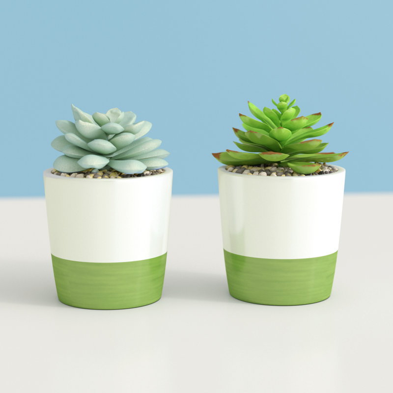 Ensemble de 2 plantes artificielles en pot, Vert / blanc