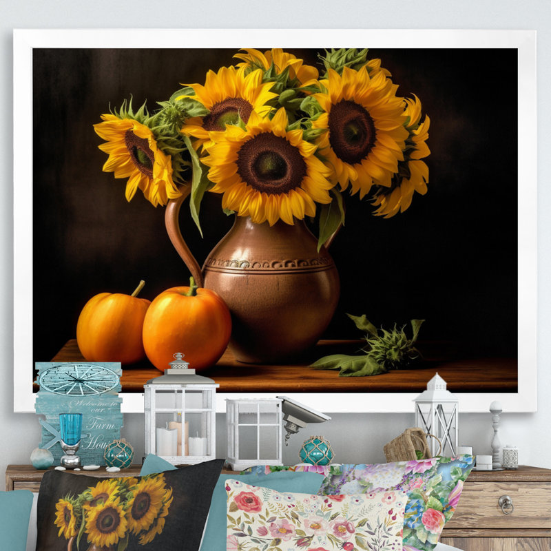 Tournesol doré nature morte II, H 12 po x l 20 po x P 1 po, Cadre photo blanc
