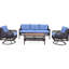 Mobilier de patio pour 5 personnes avec fauteuil bleu, 3 places, 2 chaises pivotantes et une table basse, facile à assembler et support pour personne