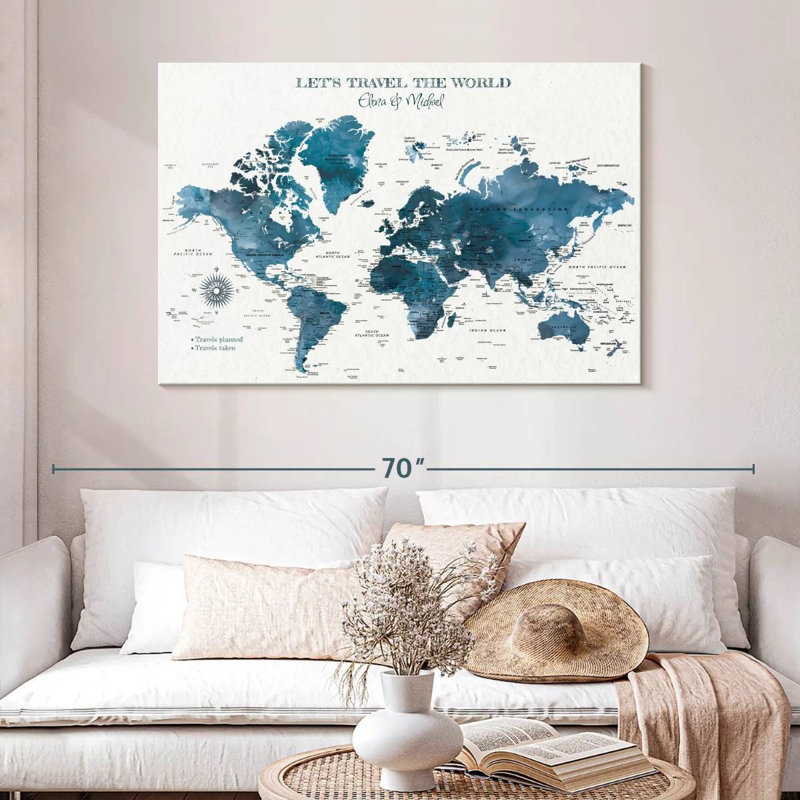 Carte du monde personnalisée «Nous voyageons», H 32 po x l 48 po, Oui