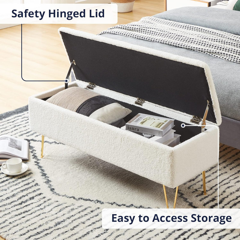 Fuzzy Sherpa Upholstered Storage Bench 43.3" Entryway Bench