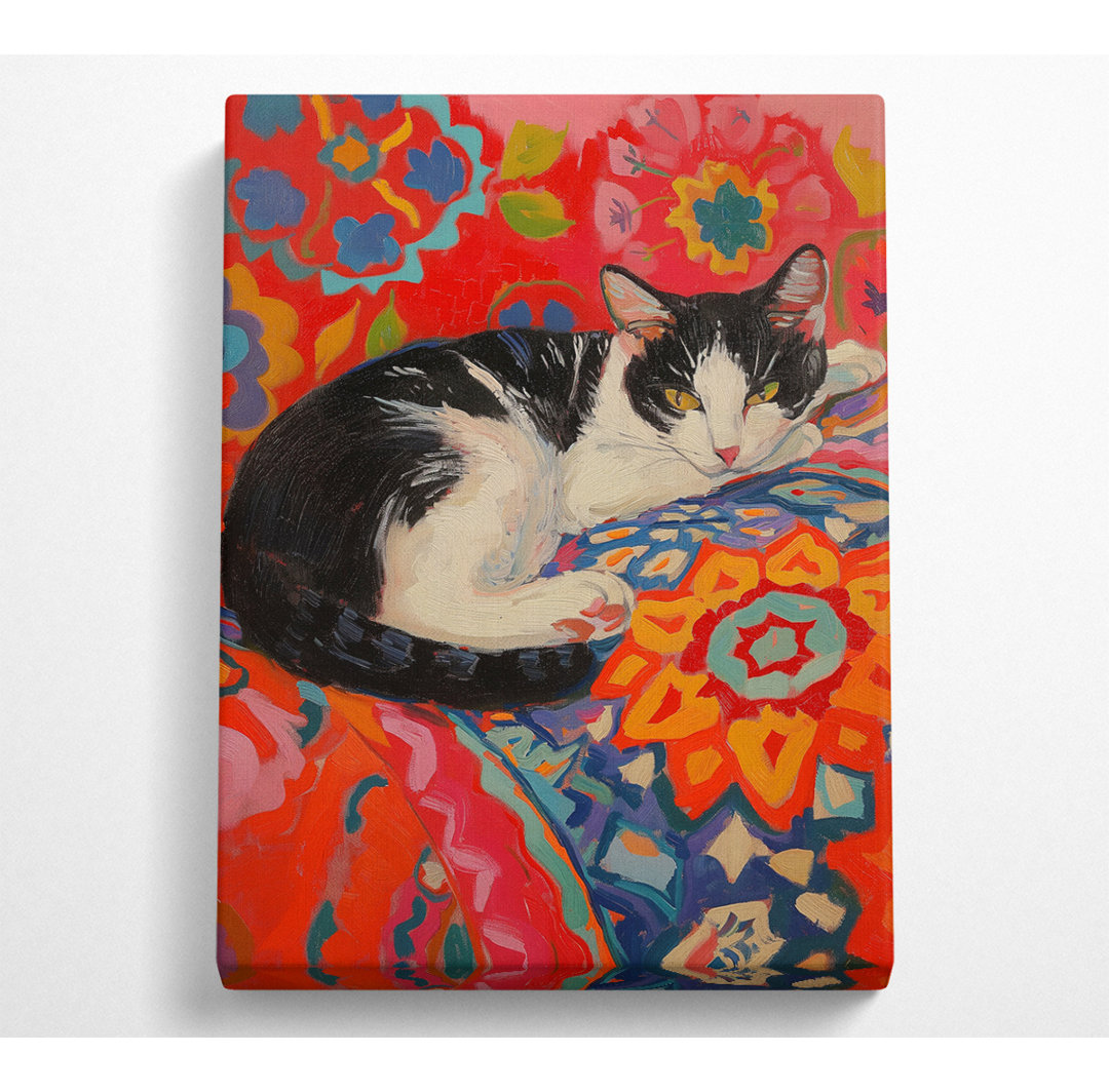 Schwarze und weiße Katze - Kunstdrucke auf Leinwand - Wrapped Canvas