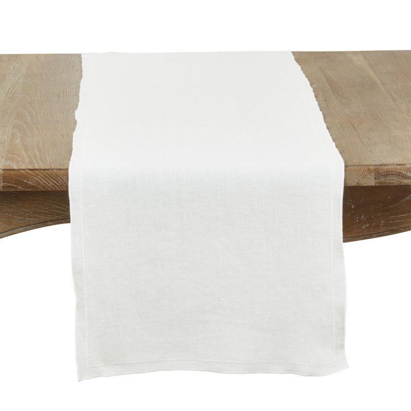 Aneta Stonewashed Overlock Edge Table Runner, Ivory