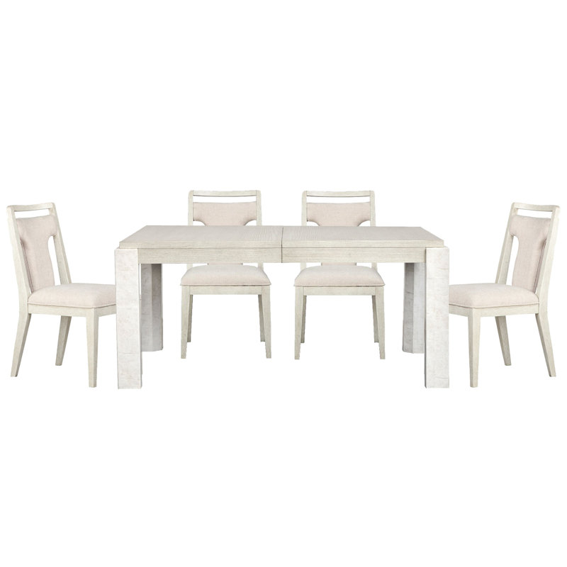 Table de salle à manger extensible rectangulaire avec 4 chaises d'appoint, 5 pièces: table, 4 chaises