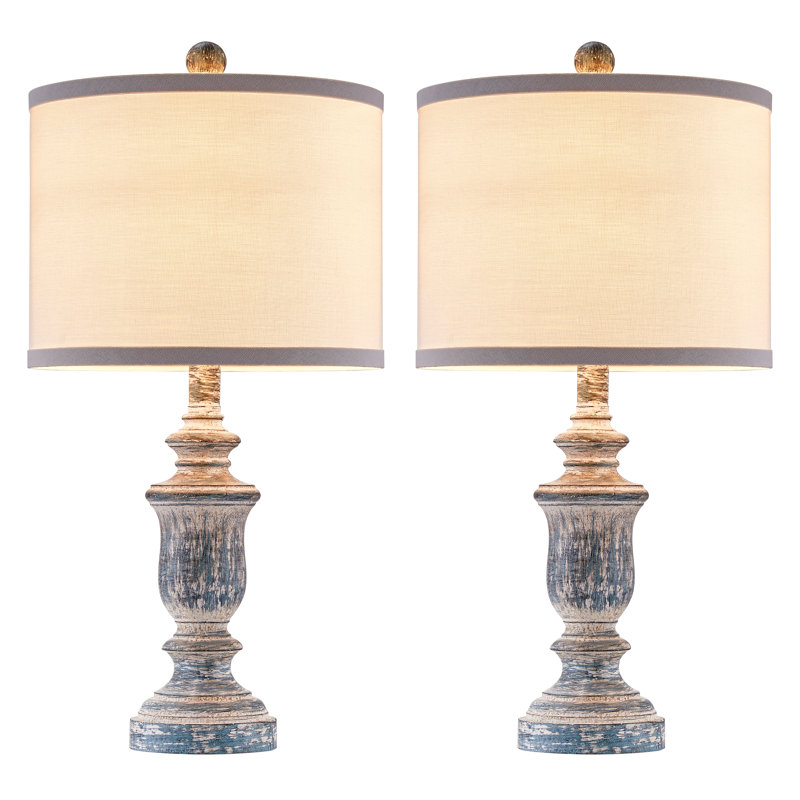 22" Distressed Blue Resin Table Lamp Set