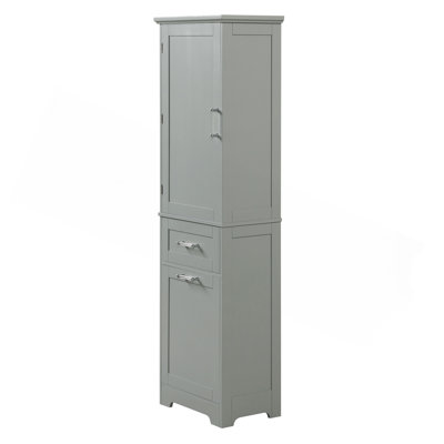 Grande armoire de rangement pour salle de bain, armoire de rangement autoportante avec deux tiroirs de tailles différentes et tablette réglable, panneau de fibres à densité moyenne avec finition peinte