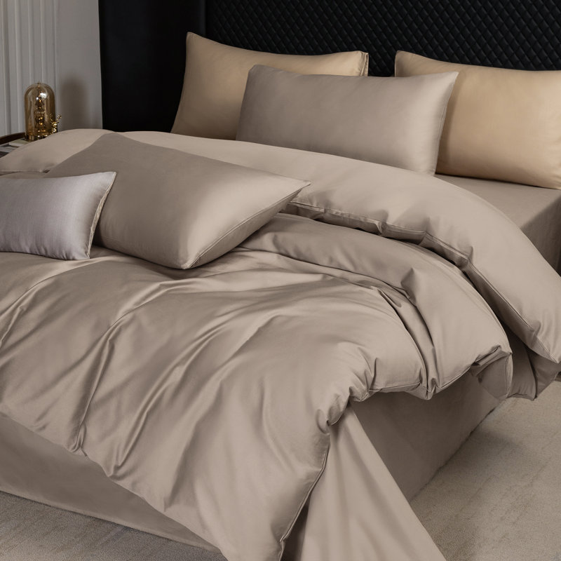 MooMee Duvet Cover Set Silky Sateen Look Luxury Sheen Zipper Closure & 8 Interior Ties 100% Long-Staple Cotton 600TC 