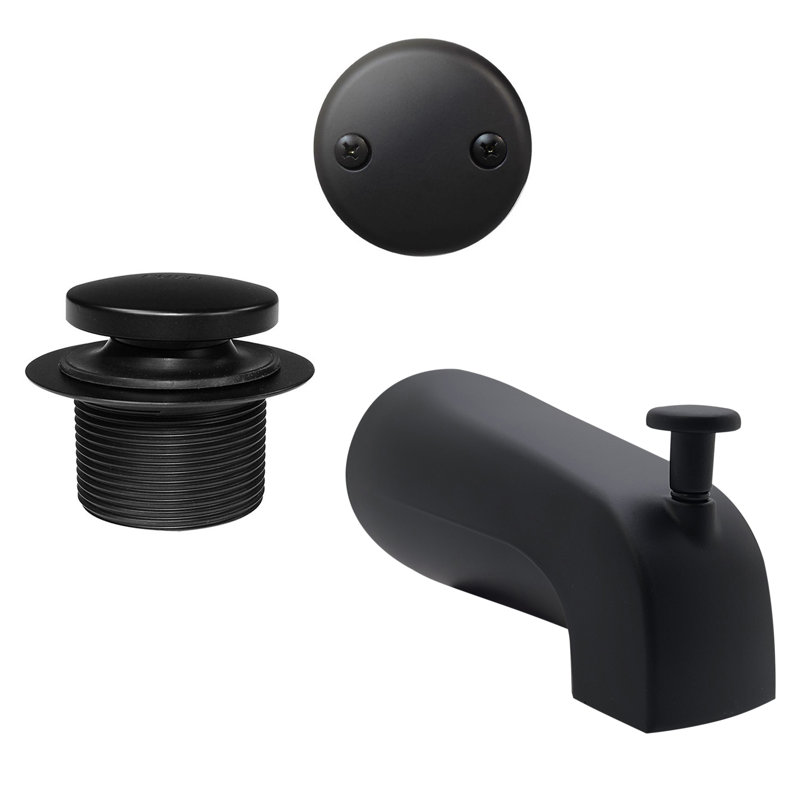 5-1/4" Front Diverter Tub Spout with Tip-Toe Drain and 2-Hole Overflow Trim, Matte Black