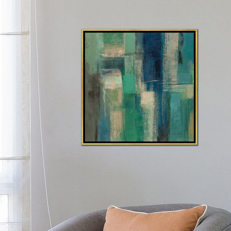 «Emerald Fields I» par Silvia Vassileva - reproduction d'art, H 26 po x l 26 po x P 1,5 po, Toile encadrée d'or, Aucun mat