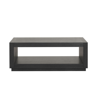 Contemporary Style Rectangle Coffee Table Plinth Base Open Bottom Shelf Black Finish Primary Living Room (Only Including Table)