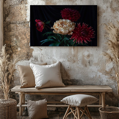 Impression florale sur toile rouge et crème pour la décoration de la maison, du salon, de la chambre à coucher, du bureau, du couloir, du vestibule, du mur de la galerie et de la décoration moderne
