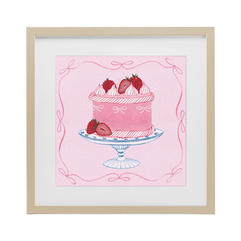 «Pink Strawberry Cake», impression par Grace Popp, H 13 po x l 13 po, Cadre de récolte en pin