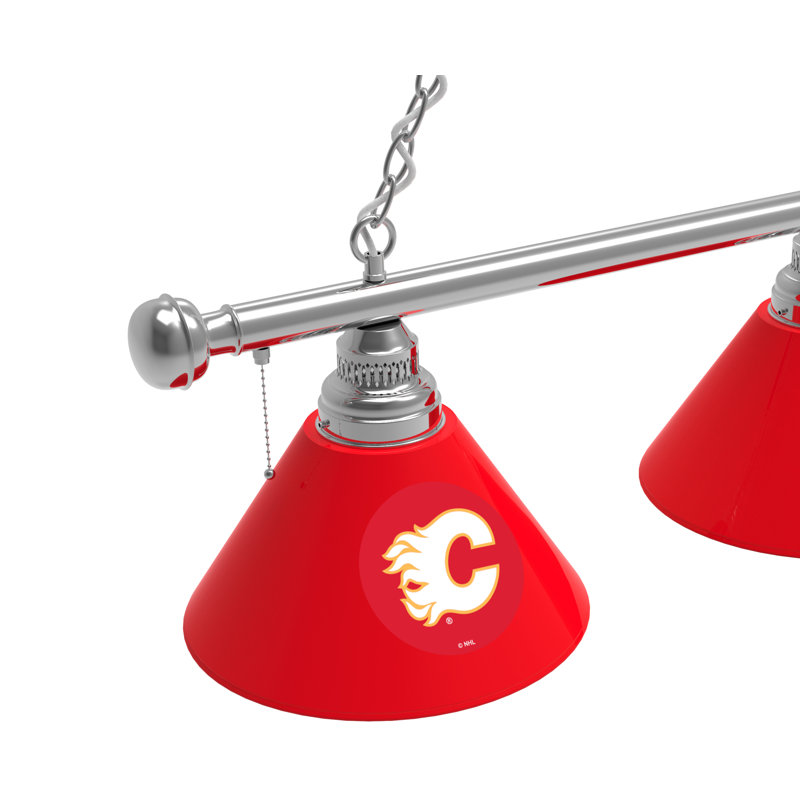 3 - Light Pool Table Lights Pendant, Chrome, Calgary Flames