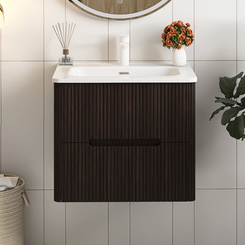 24'' Wall Mounted Single Bathroom Vanity With Ceramic Top, Black