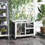 Cage à roulettes grise avec roulettes - Dimensions du bureau et de la table d'appoint. Bois imperméable pour 1 ou 2 lapins nains. 36 po de longueur x 21 po de largeur et 28,75 po de hauteur. Finition compacte, télescopique et imperméable