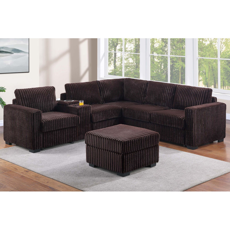 Ensemble modulaire en L contemporain avec console USB et repose-pieds cocktail 4 pièces Contemporary