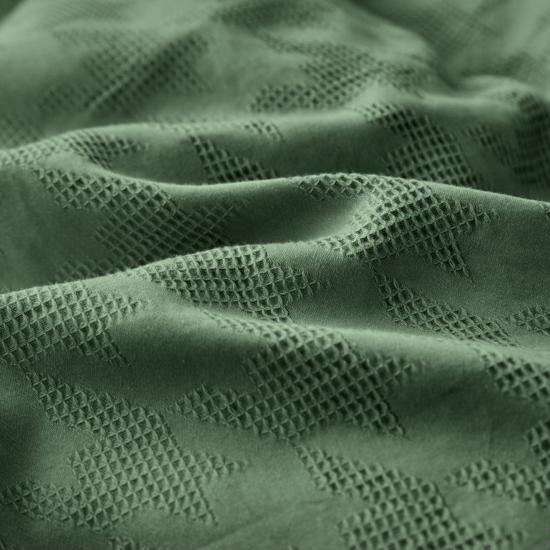 Literie 100 % coton à motif pied-de-poule et tissage gaufré, Queen, Olive Green