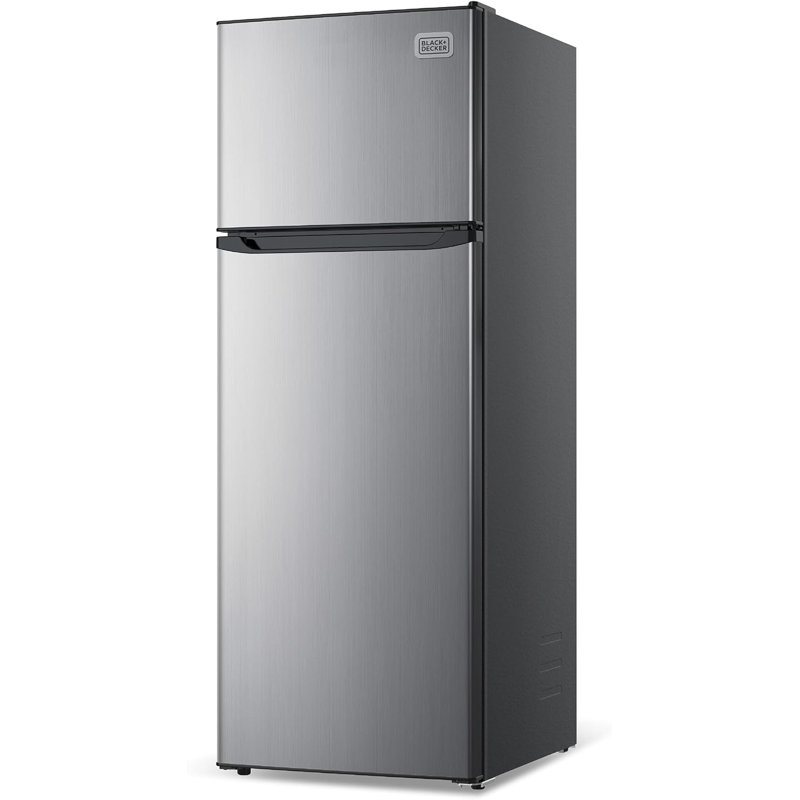 BLACK+DECKER 12 Cu. Ft. Top Mount Refrigerator with Freezer, 2 Door Fridge with Top Freezer and Adjustable Temperature Control, For Homes and Apartments, BDA12GLAS, Stainless Steel Look