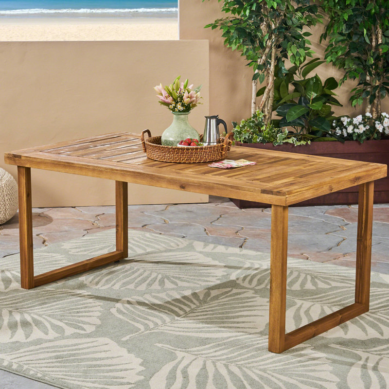 Gustl 69'' Wide Mid-Century Modern Solid Acacia Wood Outdoor Dining Table with Slatted Top and U-Frame Legs
