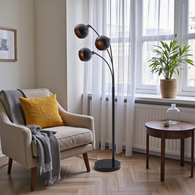 Seon 71"H Contemporary Style In Black Metal Floor Lamp