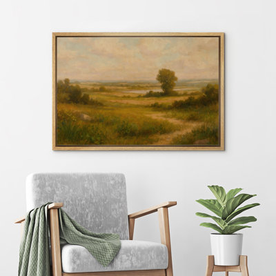 Golden Countryside Field Lone Tree Landscape Art Framed Canvas Master Bedroom Wall Art Work Print