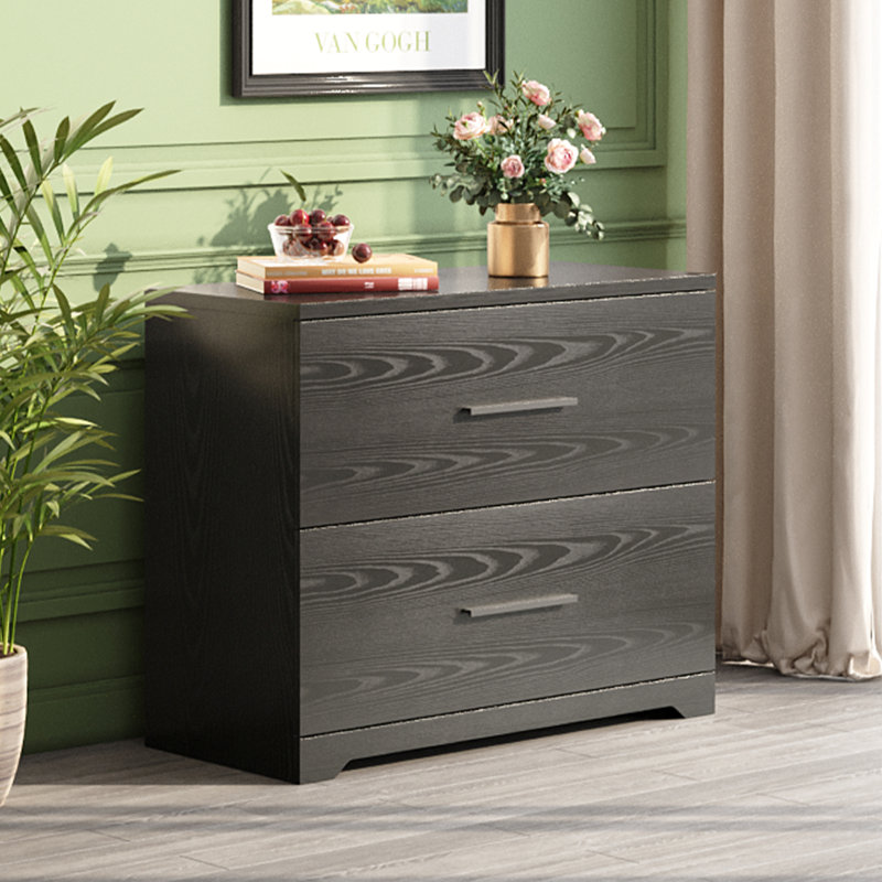 Brettley 35.43'' 2 Drawer Wood File Cabinet With Lock, Home Office Filling Cabinet for A4/Letter/Legal Size, Lateral File Cabinet 