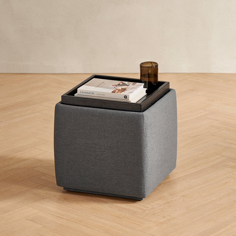 Allard Storage Tray Ottoman, Dark Gray