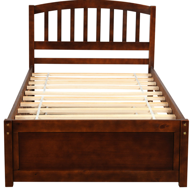Lit plateforme simple en noyer avec lit gigogne escamotable