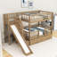 Lit superposé simple en bois avec lit gigogne, glissoire et escalier de rangement-129885255