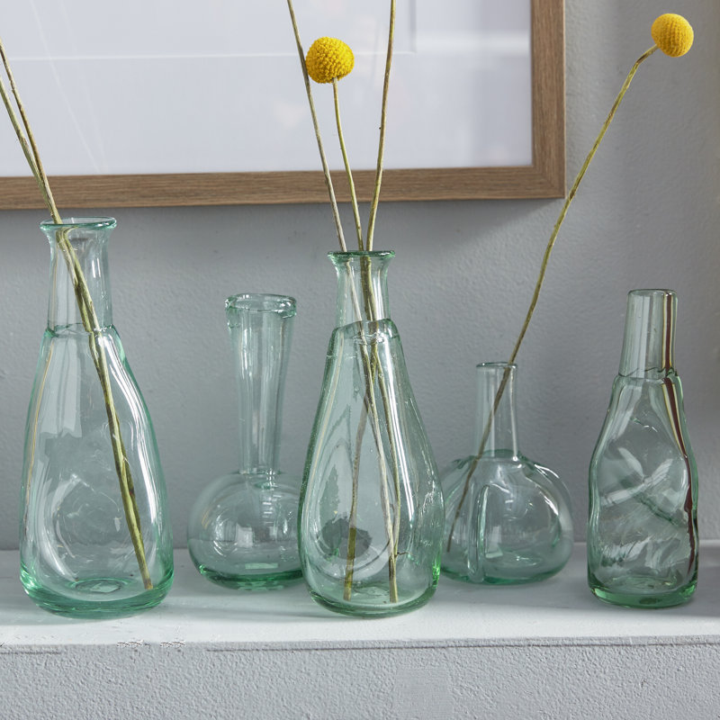  Vases en verre assortis en verre, H 9 po - Ensemble de 6 soufflés à la main transparents