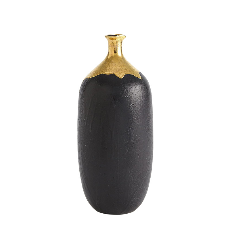 Dipped Golden Crackle/Black Cylinder Vase-Lg