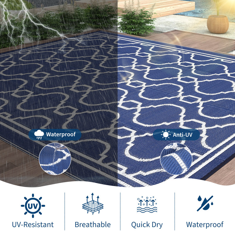 Outdoor Rug Waterproof for Patio, Foldable Reversible Plastic Straw Area Rug for Camping, RV, Balcony, Deck, Picnic, Beach