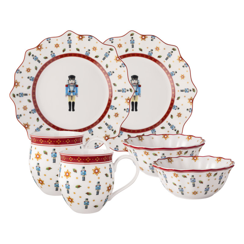 Villeroy & Boch Toy's Delight Christmas Collection Breakfast Set for 2, Nutcracker, Premium Porcelain, 6-piece Set, Plates, Bowls, Mugs