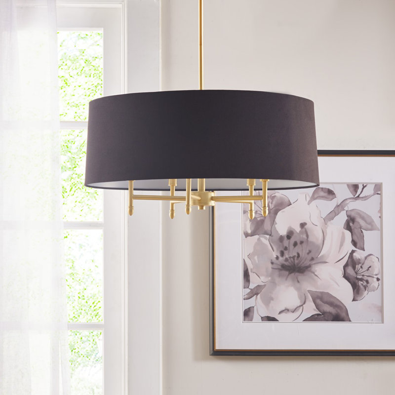 Lustre tambour 5 lumières Rios Modern Elegance, Blanc, Doré