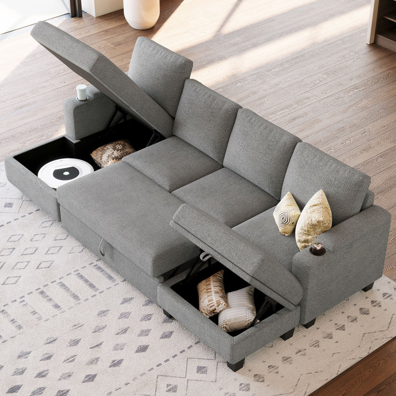 Anjana Chenille Storage Sofa Modular Sectional Sofa Bed With Removable Cushion Cover, Gray Chenille