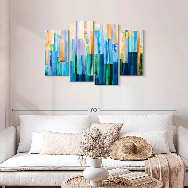 Avery pastel et lignes abstraites bleues, H 27 po x l 43 po