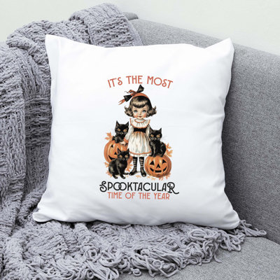 01-1950sHalloween Polyester/Polyester Blend Reversible Throw Pillow