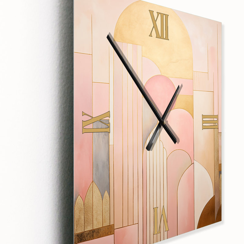 Golden City Dreams Retro Illustration I - Horloge murale moderne abstraite, H 32 po x l 16 po x P 1 po