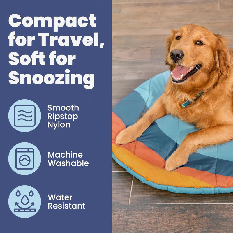 Lit de voyage pour chien (42 po x 30 po) - pliable et pliable pour le voyage, surf de coucher de soleil