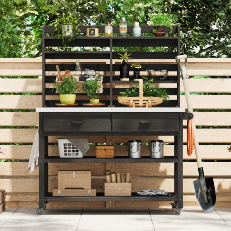 Table de rempotage d'extérieur 64,9 "H avec roues verrouillables, Gris foncé