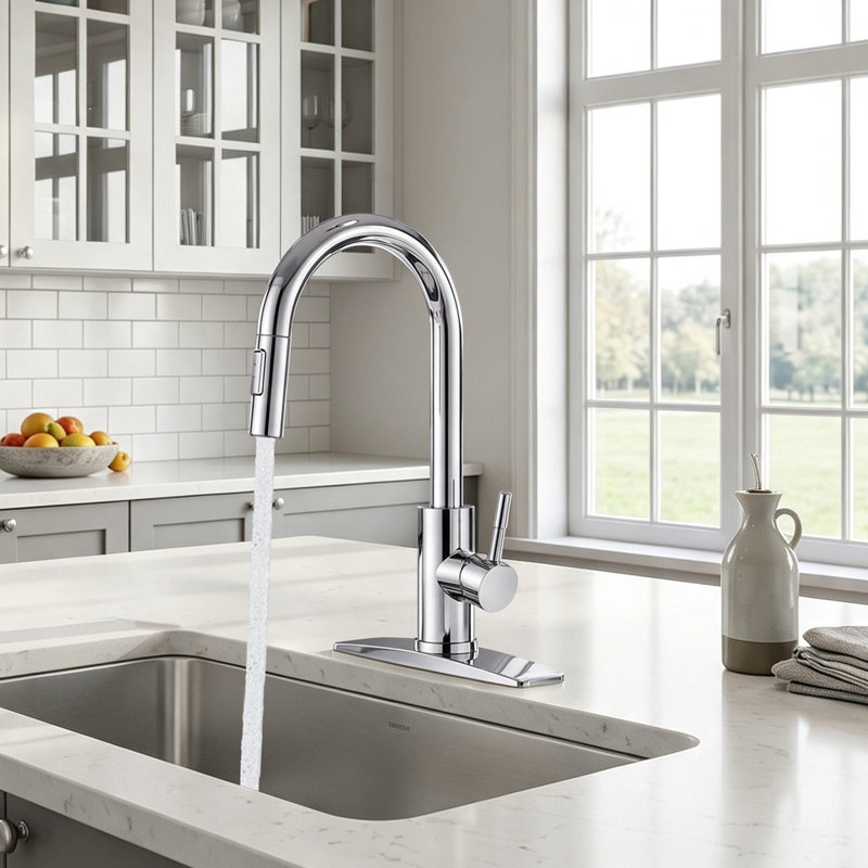 Pull Down Spray Single Lever Kitchen Tap, Chrome