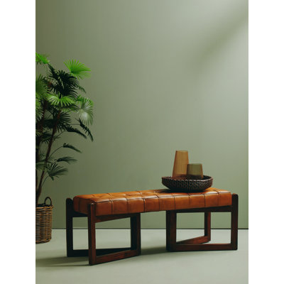 Waylan Genuine Leather Upholstered Bench