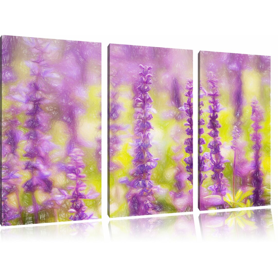 3-tlg. Leinwandbilder-Set â€žSchÃ¶ne violette LavendelblÃ¼tenâ€œ, Grafikdruck